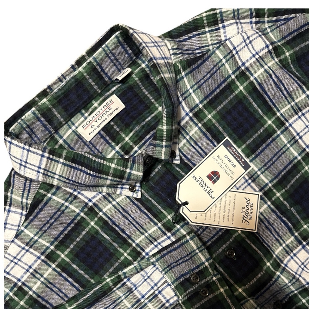 NWT Roundtree & Yorke 3XL Soft Portuguese Flannel Shirt Blue Plaid Ski Winter